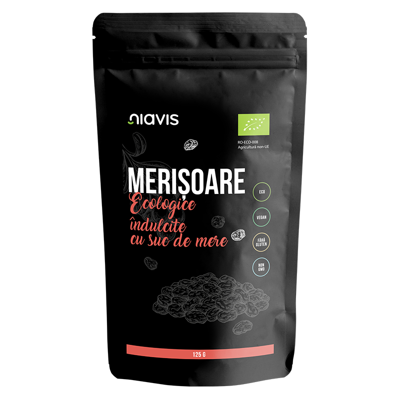 Merisoare Bio indulcite cu suc de mere, 125 g, Niavis