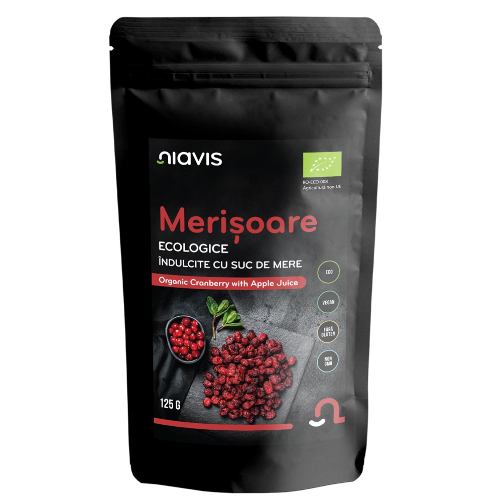 Merisoare Bio indulcite cu suc de mere, 125 g, Niavis