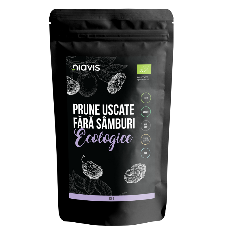 Prune Bio uscate fara samburi, 200 g, Niavis