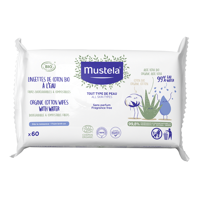 Servetele umede din bumbac eco, 60 bucati, Mustela