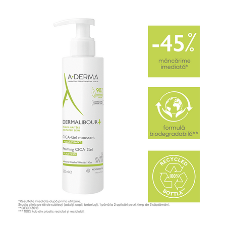 Gel spumant anti-iritatii Dermalibour+ Cica, 200 ml, A-Derma 536064