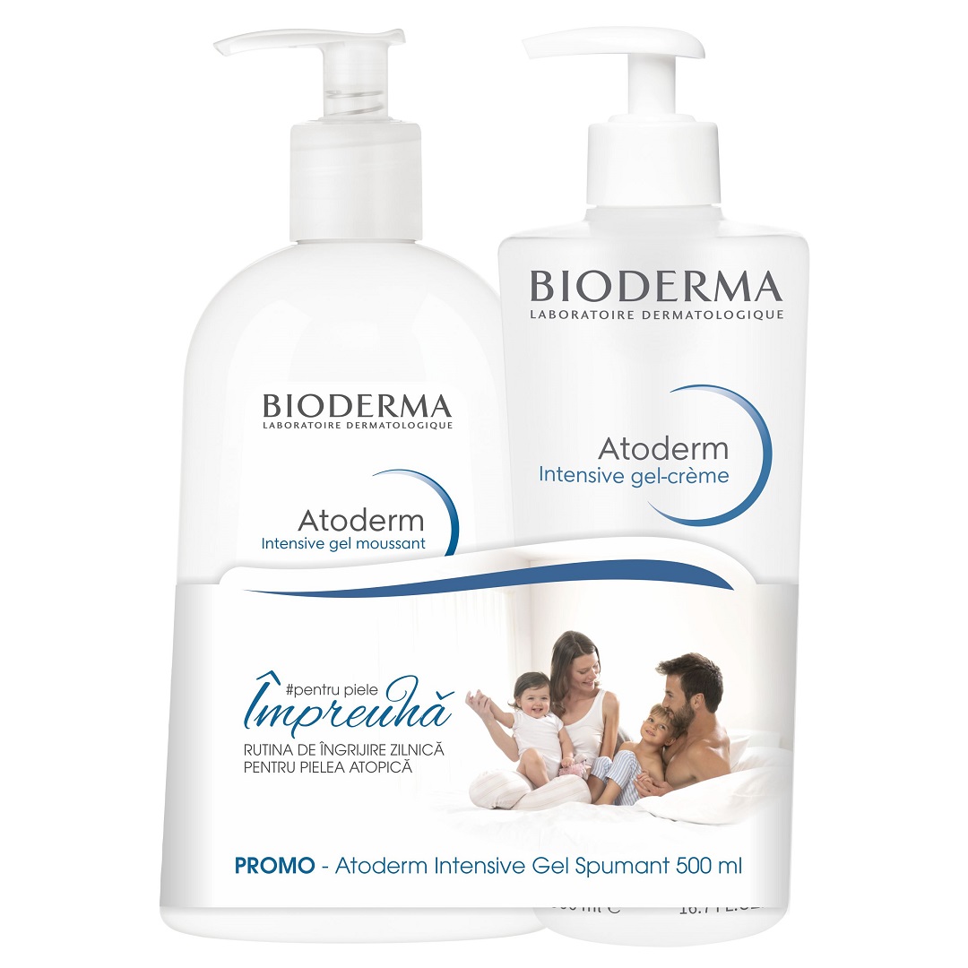 Pachet Gel spumant Atoderm Intensive,500 ml + Gel-crema Atoderm Intensive, 500 ml, Bioderma