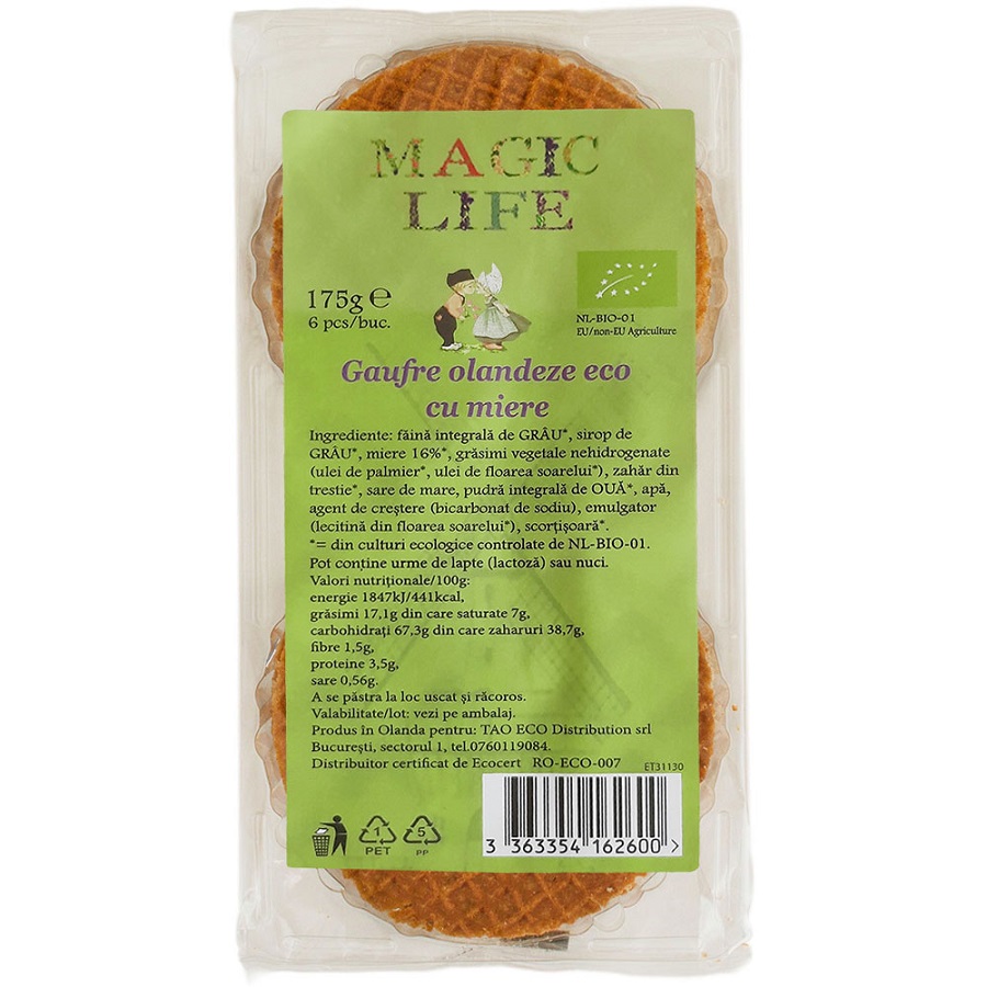 Gaufre ecologice cu miere MAGIC LIFE, 175 g, Tao Eco