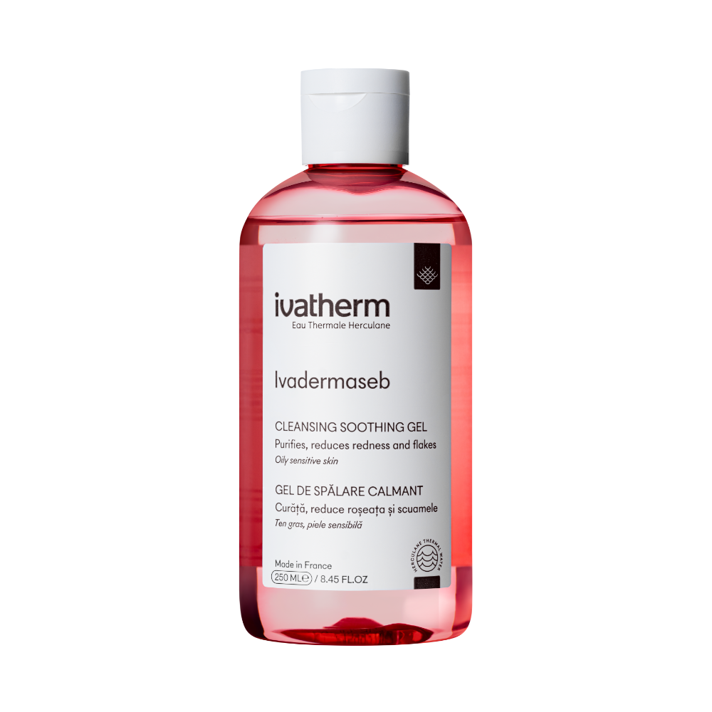 Gel de spalare calmant pentru piele sensibila cu roseata si scuame Ivadermaseb, 250 ml, Ivatherm