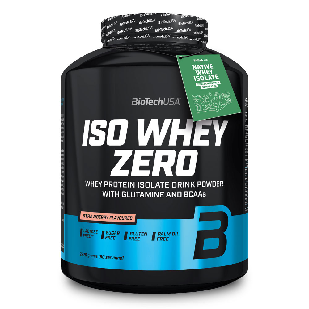 Pudra proteica Iso Whey Zero cu aroma de capsuni, 2270 g, BiotechUsa