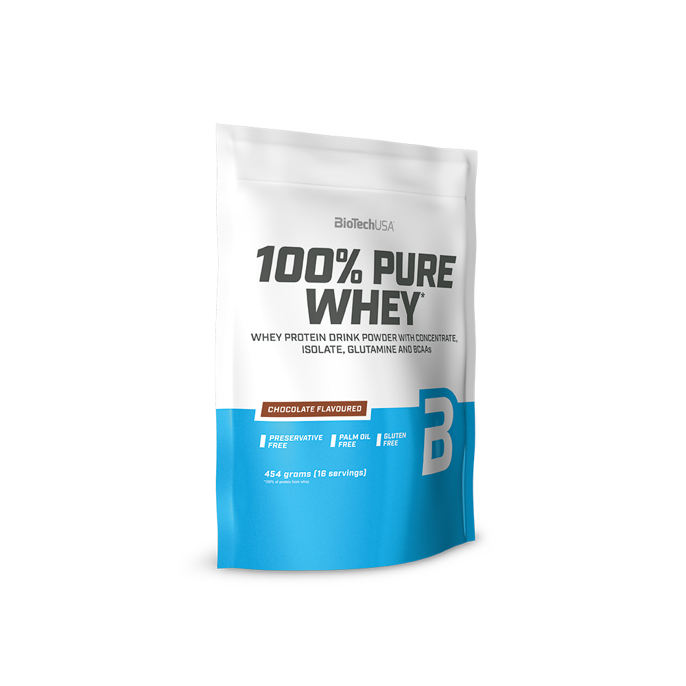 Pudra proteica cu aroma de ciocolata si indulcitor Nitro Pure Whey, 454 g, Biotechusa