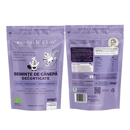 Seminte Bio de canepa decorticate, 200 g, Republica Bio 701955