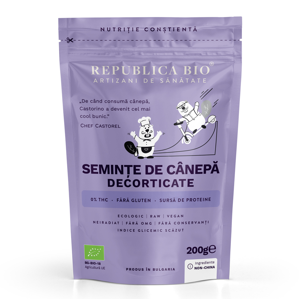 Seminte Bio de canepa decorticate, 200 g, Republica Bio