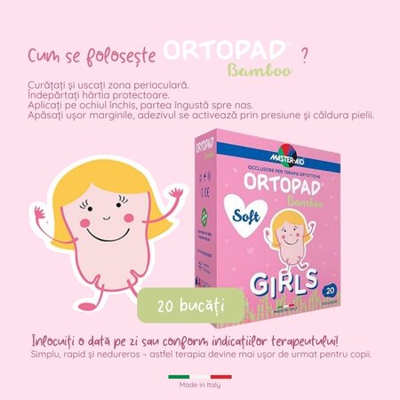 Ocluzor copii ORTOPAD SOFT Girls Master-Aid Medium, 76x54 mm, 20 bucati, Pietrasanta Pharma 669268