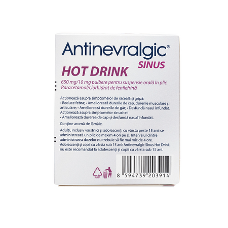 Antinevralgic Sinus Hot Drink, 650 mg/10 mg, 12 plicuri, Sanofi 528936