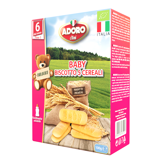 Biscuiti cu 5 cereale Bio, 100 g, Adoro Bimbi