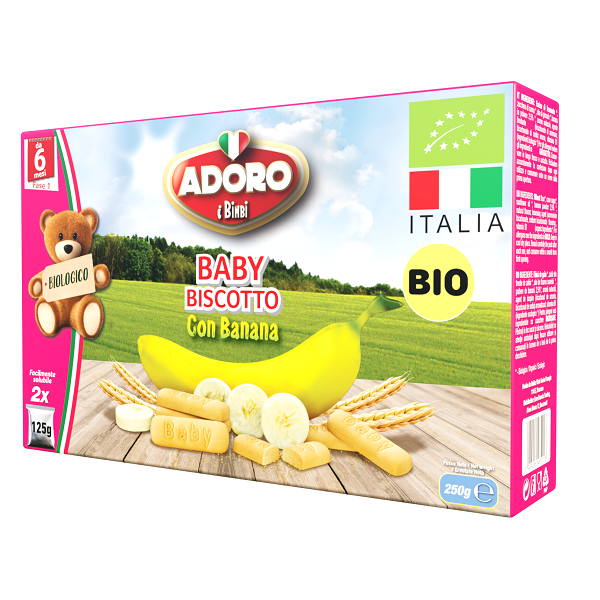 Biscuiti cu banana Bio, 250 g, Adoro Bimbi