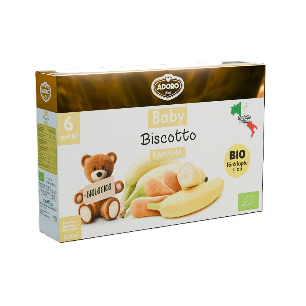 Biscuiti cu banana Bio, 250 g, Adoro Bimbi