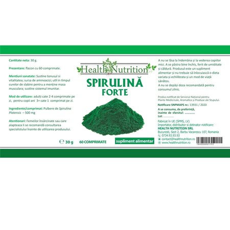 Spirulina forte, 500 mg, 60 tablete, Health Nutrition 705129