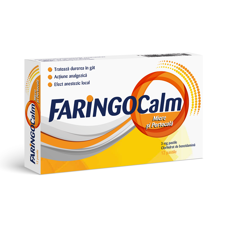 Faringocalm miere si portocala, 3 mg, 12 pastile, Terapia