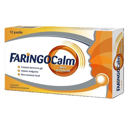 Faringocalm miere si portocala, 3 mg, 12 pastile, Terapia 738892
