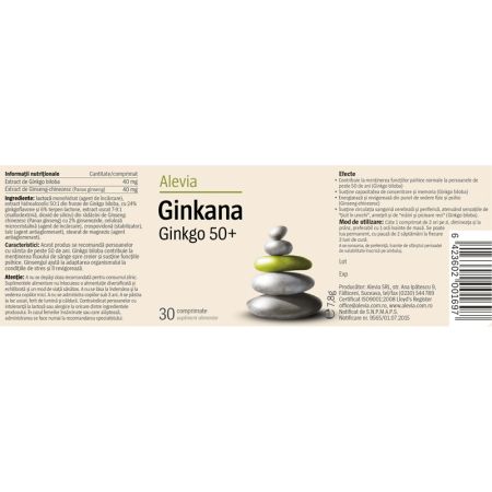 Ginkana Ginkgo 50+, 30 comprimate, Alevia 697213
