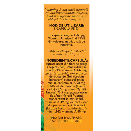 Vitamina A naturala, F161, 30 capsule, Fares 614226