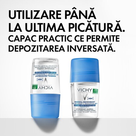 Deodorant roll-on mineral fara saruri de aluminiu 48h, 50 ml, Vichy 664973