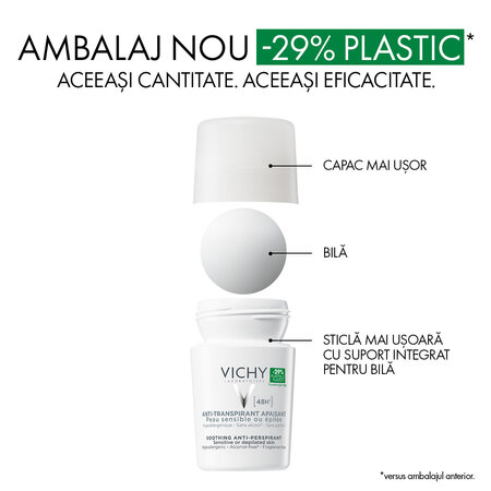 Deodorant roll-on antiperspirant fara parfum 48h, 50 ml, Vichy 723200
