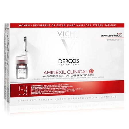 Tratament impotriva caderii parului pentru femei Aminexil Clinical 5 Dercos, 21 fiole x 6 ml, Vichy 685709