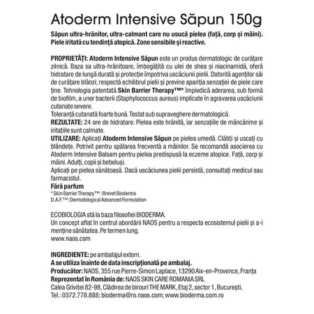 Sapun pentru uscata, atopica Atoderm Intensive, 150 g, Bioderma 738486