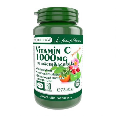 Vitamina C 1000mg cu macese si acerola cu portocala, 60 comprimate, Pro Natura