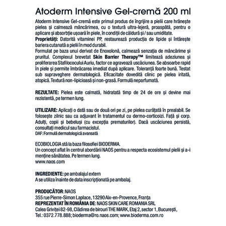 Gel crema pentru piele uscata cu tendinta atopica Atoderm Intensive, 200 ml, Bioderma 752665