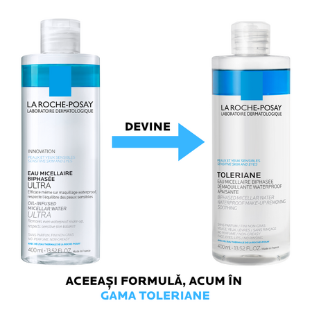 Apa micelara bifazica pentru piele si ochi sensibili Toleriane, 400 ml, La Roche-Posay 699939
