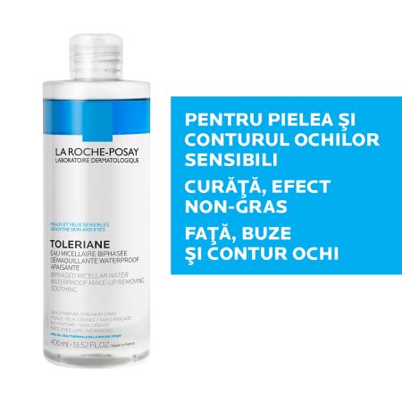 Apa micelara bifazica pentru piele si ochi sensibili Toleriane, 400 ml, La Roche-Posay 699936