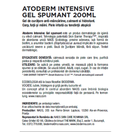 Gel spumant Atoderm Intensive, 200 ml, Bioderma 675201