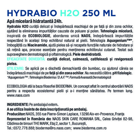 Solutie micelara hidratanta Hydrabio H2O, 250 ml, Bioderma 702341