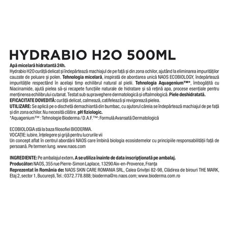 Apa micelara hidratanta Hydrabio 25 H2O, 500 ml, Bioderma 739351