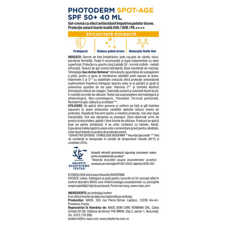 Gel-crema cu efect antioxidant impotriva petelor brune Photoderm Spot-Age, SPF 50+, 40 ml, Bioderma 737098