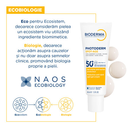 Gel-crema cu efect antioxidant impotriva petelor brune Photoderm Spot-Age, SPF 50+, 40 ml, Bioderma 737093