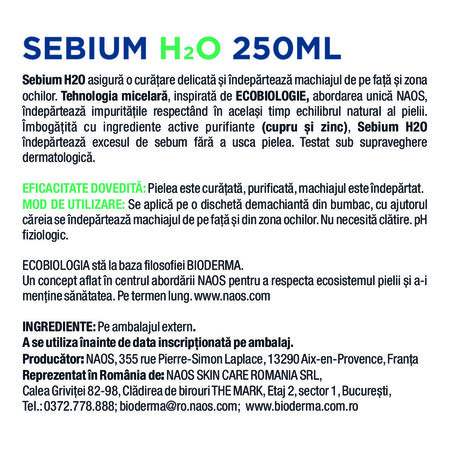 Solutie micelara pentru ten mixt si gras Sebium H2O, 250 ml, Bioderma 728381