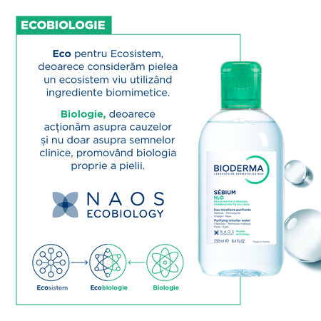 Solutie micelara pentru ten mixt si gras Sebium H2O, 250 ml, Bioderma 694375