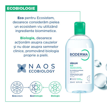 Solutie micelara pentru ten mixt si gras H2O Sebium, 500 ml, Bioderma 694390