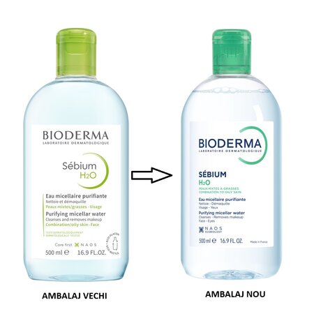 Solutie micelara pentru ten mixt si gras H2O Sebium, 500 ml, Bioderma 694386