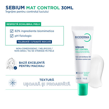 Fluid hidratant matifiant Sebium Mat Control, 30 ml, Bioderma 695023