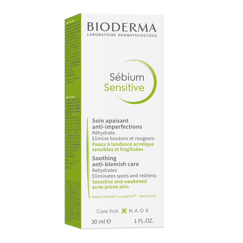 Fluid calmant si hidratant pentru pielea acneica Sebium Sensitive, 30 ml, Bioderma