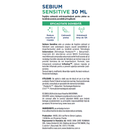 Fluid calmant si hidratant pentru pielea acneica Sebium Sensitive, 30 ml, Bioderma 675251