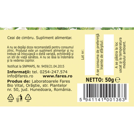 Ceai cimbru iarba, R43, 50 g, Fares 618002