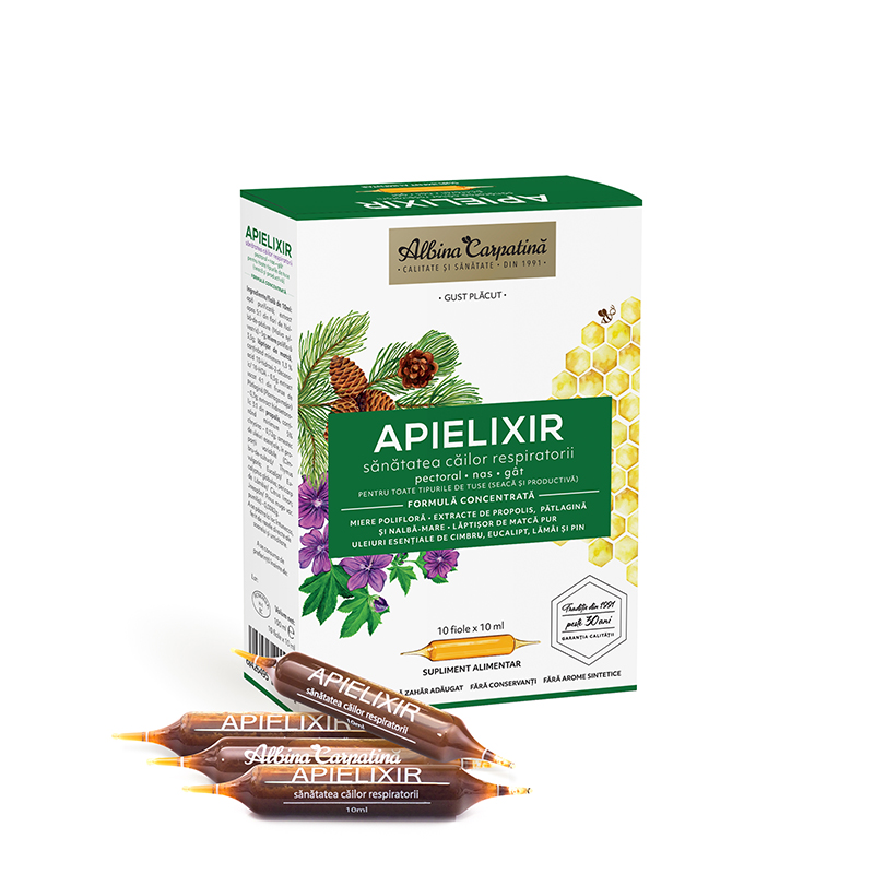 Apielixir sanatatea cailor respiratorii, 10 fiole x 10 ml, Albina Carpatina