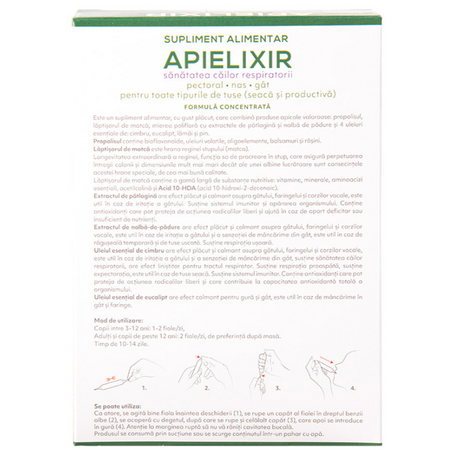 Sanatatea cailor respiratorii Apielixir, 10 fiole x 10 ml, Albina Carpatina 723254