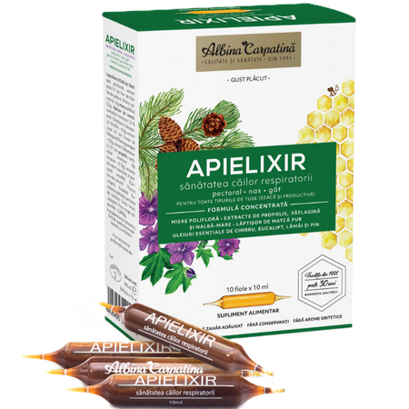 Apielixir sanatatea cailor respiratorii, 10 fiole x 10 ml, Albina Carpatina