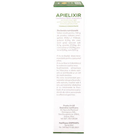 Sanatatea cailor respiratorii Apielixir, 20 fiole x 10 ml, Albina Carpatina 723241