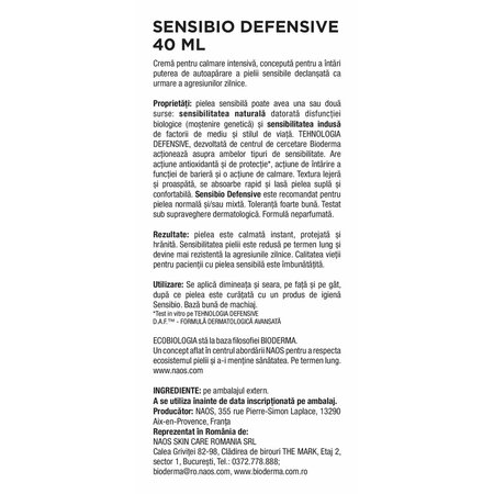 Crema calmanta Sensibio Defensive, 40 ml, Bioderma 714109