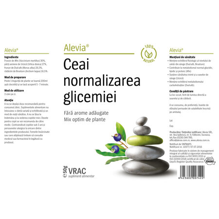 Ceai normalizarea glicemiei, 50 g, Alevia 619220