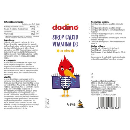 Sirop cu calciu si vitamina D3, 150 ml, Alevia 701165